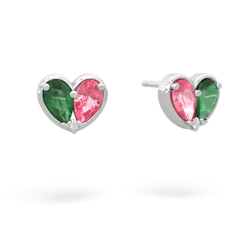 emerald-pink sapphire one heart earrings