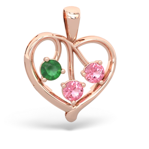 Emerald Genuine Emerald with Lab Created Pink Sapphire and Genuine White Topaz Glowing Heart pendant Pendant