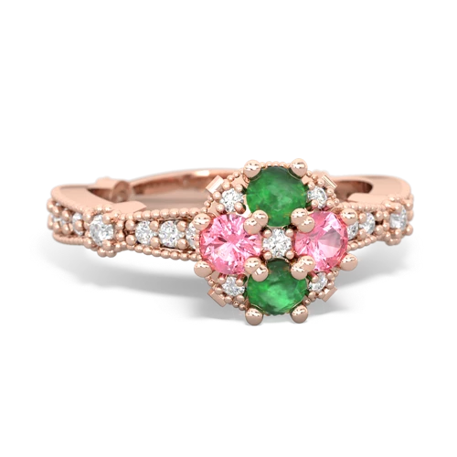 emerald-pink sapphire art deco engagement ring