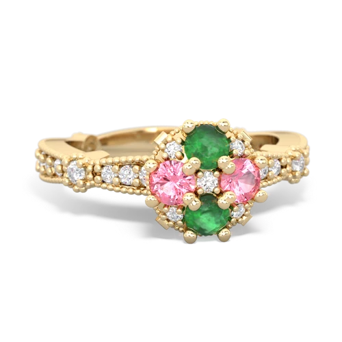 emerald-pink sapphire art deco engagement ring