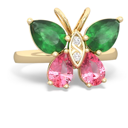 emerald-pink sapphire butterfly ring