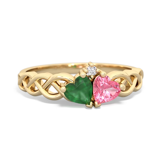 emerald-pink sapphire celtic braid ring