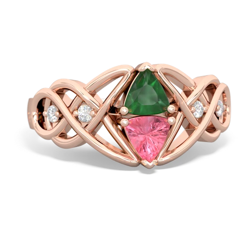 emerald-pink sapphire celtic knot ring