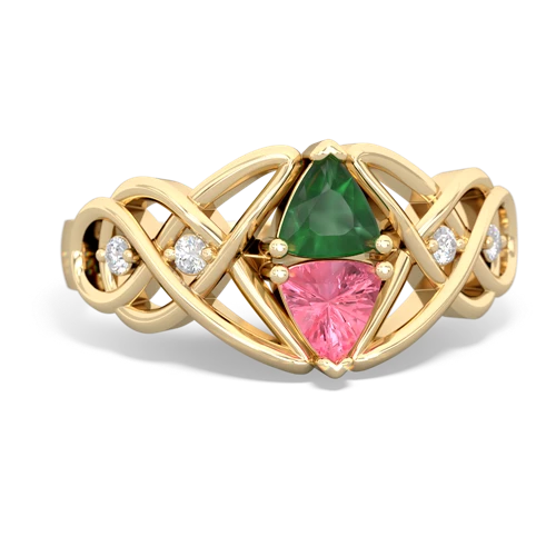 emerald-pink sapphire celtic knot ring
