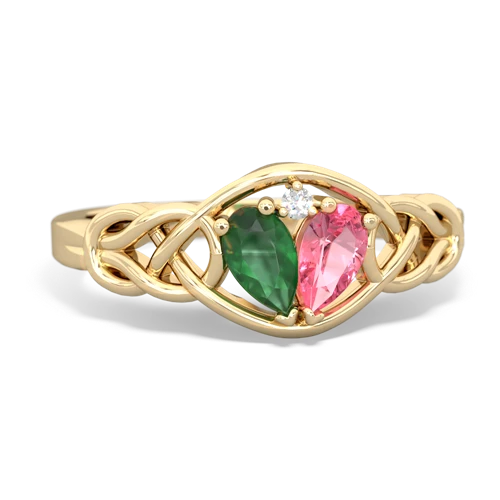 emerald-pink sapphire celtic knot ring