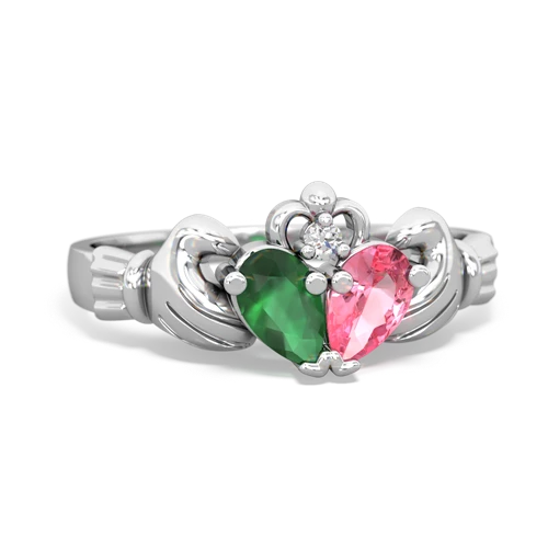 emerald-pink sapphire claddagh ring