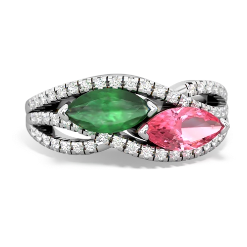 emerald-pink sapphire double heart ring