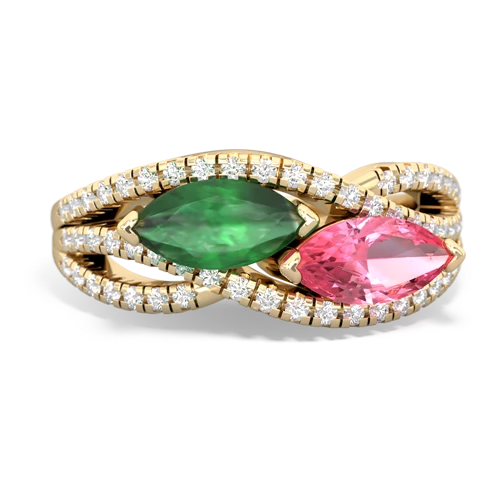 emerald-pink sapphire double heart ring