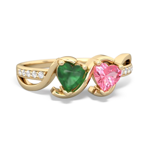 emerald-pink sapphire double heart ring