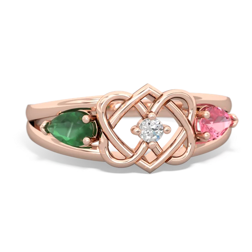 emerald-pink sapphire double heart ring