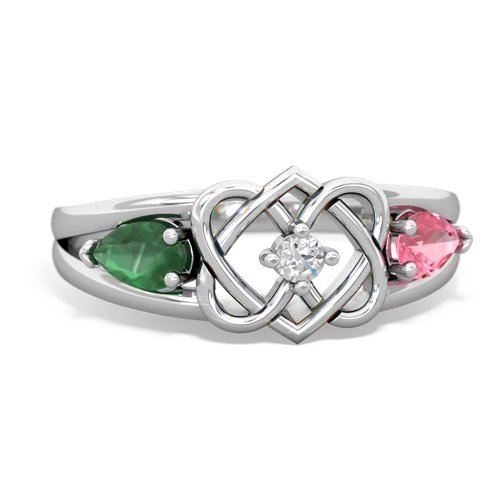 emerald-pink sapphire double heart ring