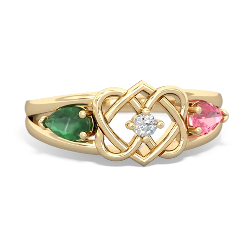 emerald-pink sapphire double heart ring