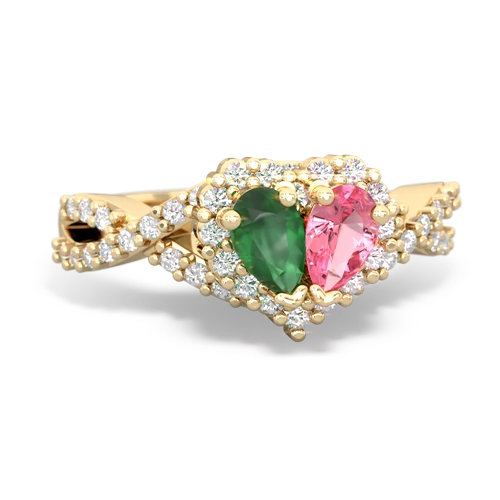 emerald-pink sapphire engagement ring