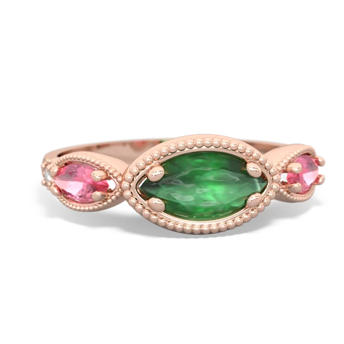 Emerald Genuine Emerald with Lab Created Pink Sapphire and Genuine Swiss Blue Topaz Antique Style Keepsake ring Ring