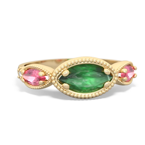 emerald-pink sapphire milgrain marquise ring