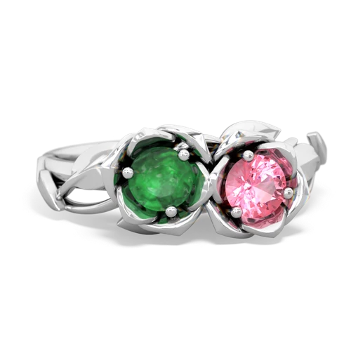 emerald-pink sapphire roses ring