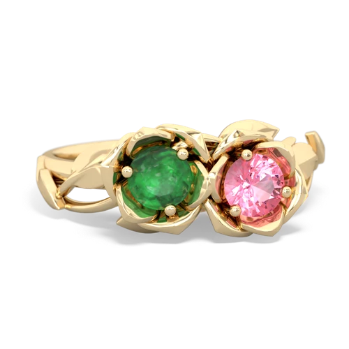 emerald-pink sapphire roses ring