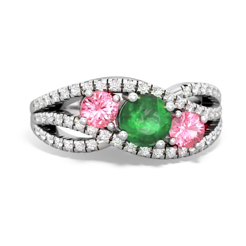 emerald-pink sapphire three stone pave ring