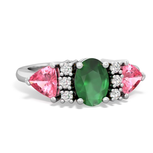 Emerald Genuine Emerald with Lab Created Pink Sapphire and Lab Created Sapphire Antique Style Three Stone ring Ring