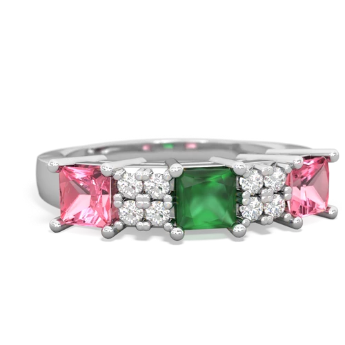 Emerald Genuine Emerald with Lab Created Pink Sapphire and Genuine White Topaz Three Stone ring Ring