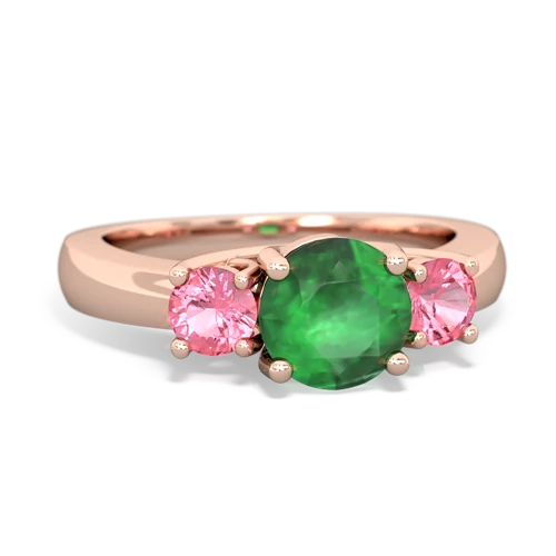 Emerald Genuine Emerald with Lab Created Pink Sapphire and Genuine White Topaz Three Stone Trellis ring Ring