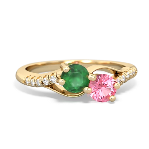 emerald-pink sapphire two stone infinity ring