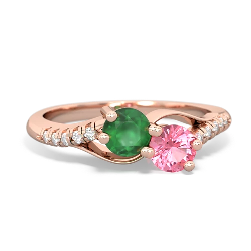 emerald-pink sapphire two stone infinity ring