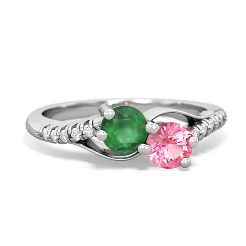 emerald-pink sapphire two stone infinity ring