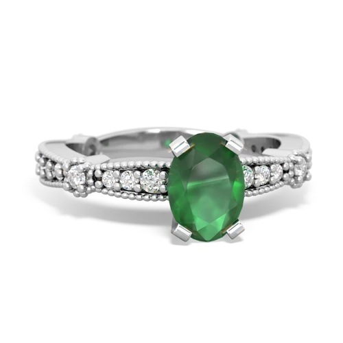 Milgrain Antique Style Genuine Emerald ring