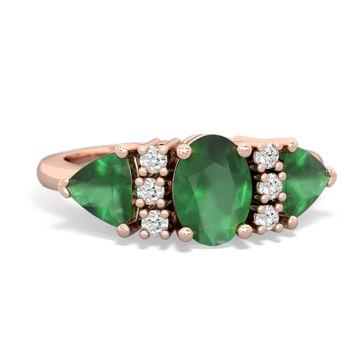 Emerald Genuine Emerald with  and  Antique Style Three Stone ring Ring