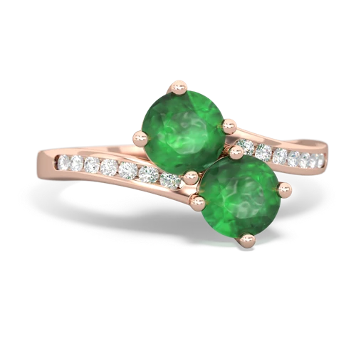 emerald two stone channel ring