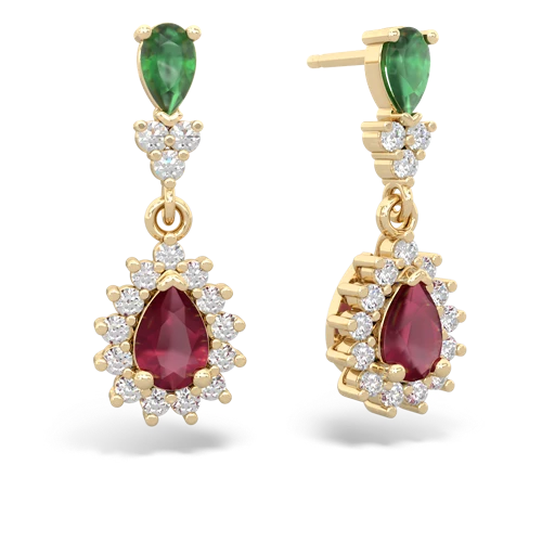 Emerald Genuine Emerald with Genuine Ruby Halo Pear Dangle earrings Earrings