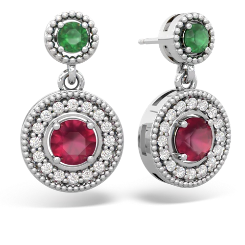 Emerald Genuine Emerald with Genuine Ruby Halo Dangle earrings Earrings