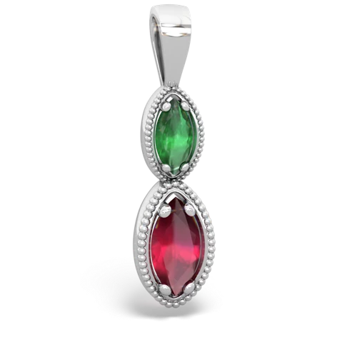 Emerald Genuine Emerald with Genuine Ruby Antique-style Halo pendant Pendant