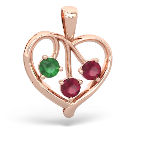 Emerald Genuine Emerald with Genuine Ruby and Genuine Ruby Glowing Heart pendant Pendant