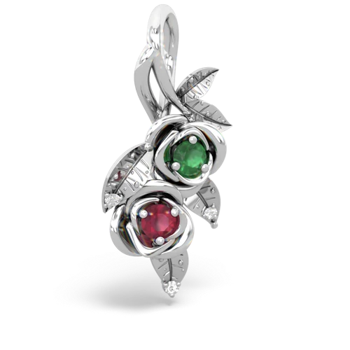 Emerald Genuine Emerald with Genuine Ruby Rose Vine pendant Pendant
