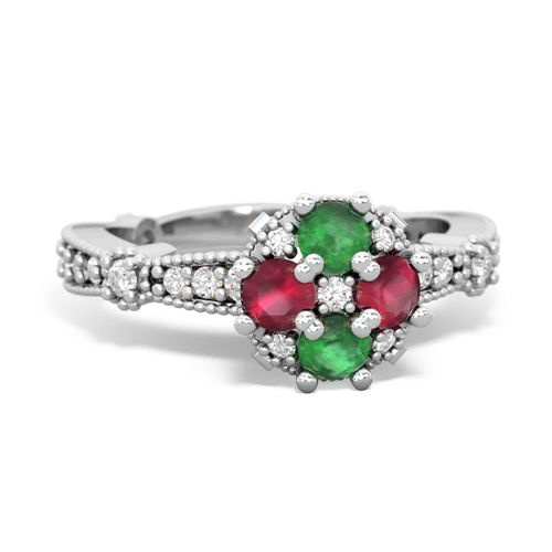 Emerald Genuine Emerald with Genuine Ruby Milgrain Antique Style ring Ring