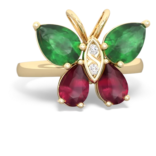 emerald-ruby butterfly ring