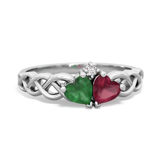 Emerald Genuine Emerald with Genuine Ruby Heart to Heart Braid ring Ring