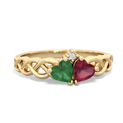 Emerald Genuine Emerald with Genuine Ruby Heart to Heart Braid ring Ring