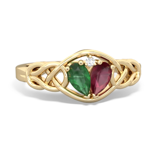 Emerald Genuine Emerald with Genuine Ruby Celtic Love Knot ring Ring