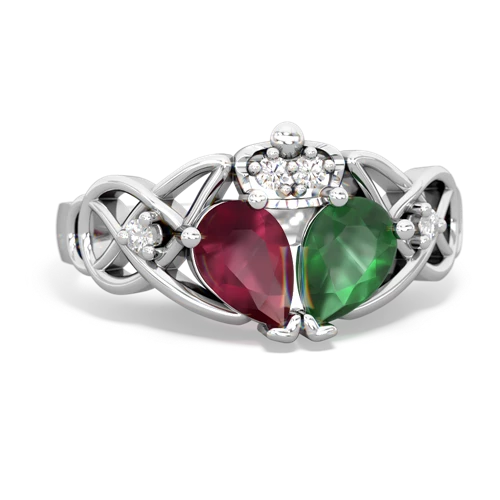 Emerald Genuine Emerald with Genuine Ruby Two Stone Claddagh ring Ring