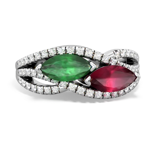 emerald-ruby double heart ring