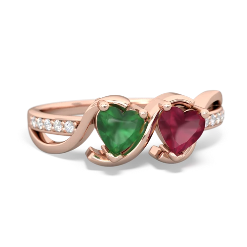 emerald-ruby double heart ring