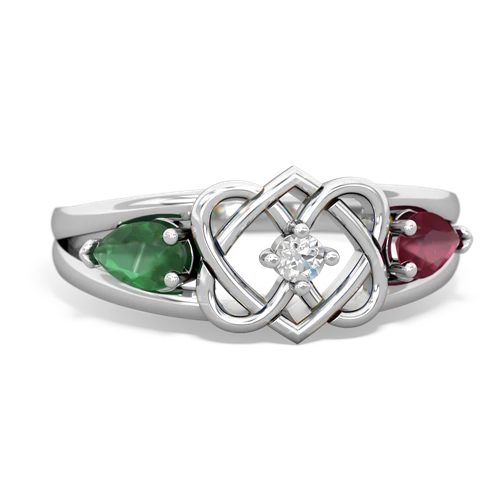 Emerald Genuine Emerald with Genuine Ruby Hearts Intertwined ring Ring