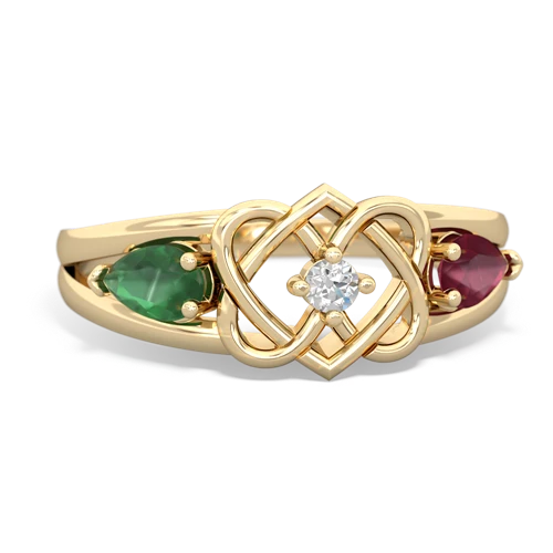 emerald-ruby double heart ring