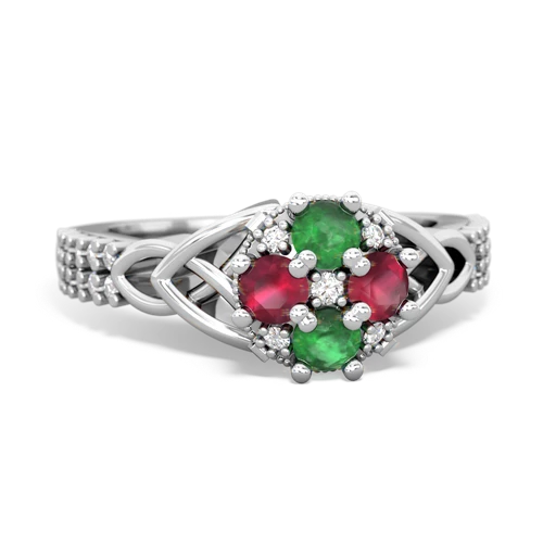 Emerald Genuine Emerald with Genuine Ruby Celtic Knot Engagement ring Ring