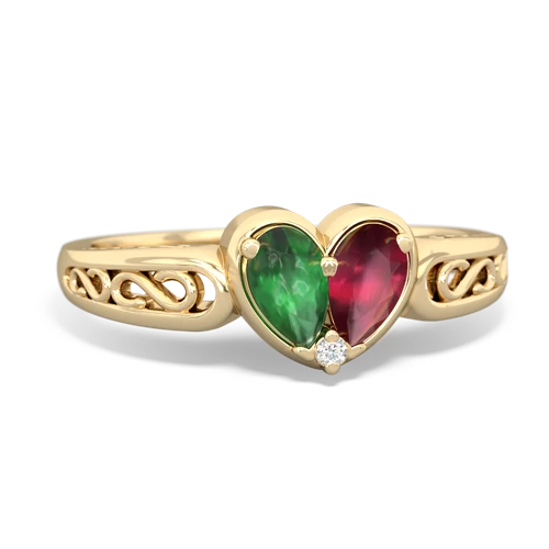Emerald Genuine Emerald with Genuine Ruby filligree Heart ring Ring