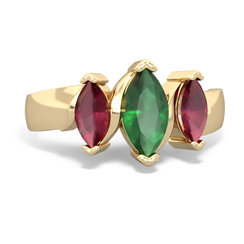 Emerald Genuine Emerald with Genuine Ruby and Genuine Ruby Three Peeks ring Ring