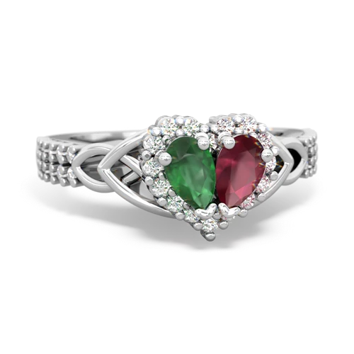 Emerald Genuine Emerald with Genuine Ruby Celtic Knot Engagement ring Ring
